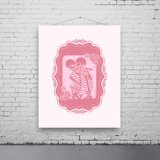 Kissing Skeletons Art Print
